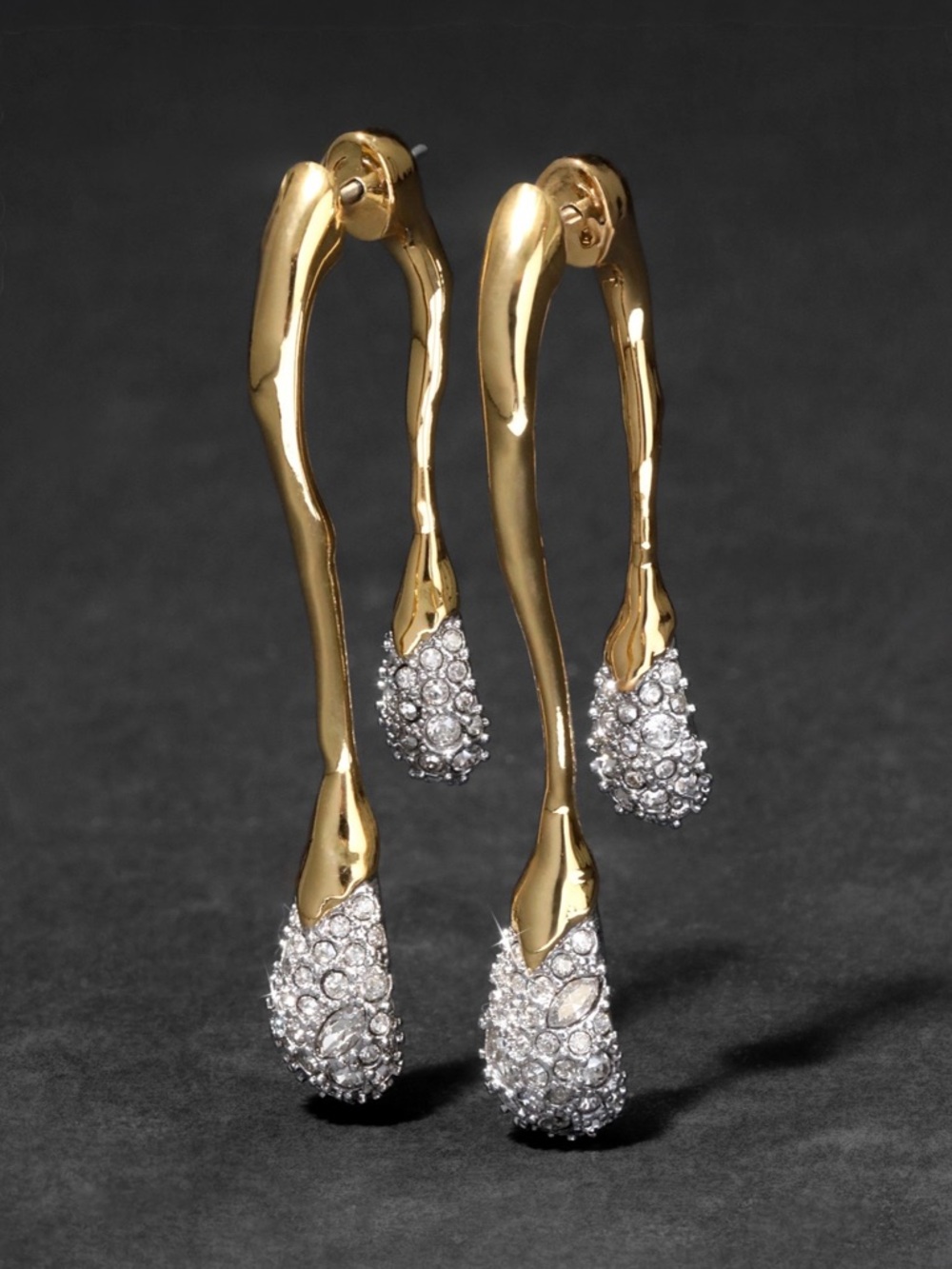 Alexis Bittar Solanales Earrings Front Back Double Drop Gold Clear JL21